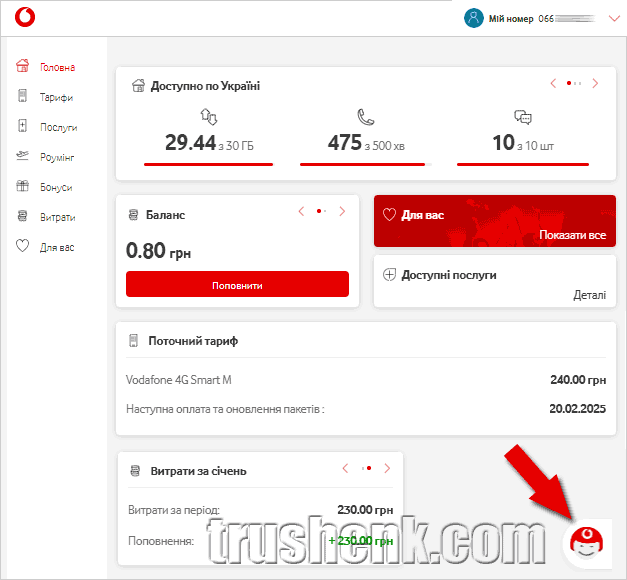 Особистий кабінет Водафон