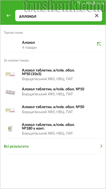 Вибрані препарати показуються групою