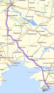 Маршрут в Кацивели из Киева